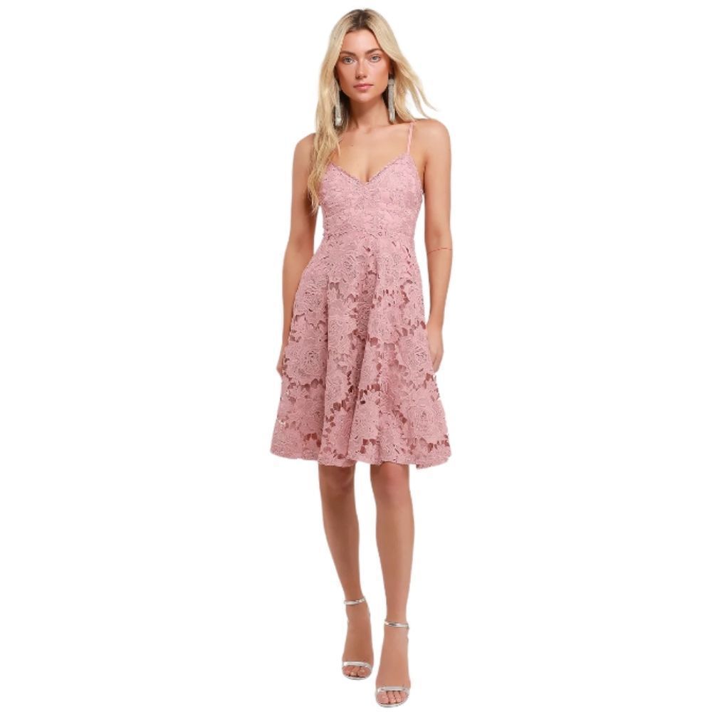 LULUS "Nora Lee" Dusty Rose Sleeveless Lace Midi Dress